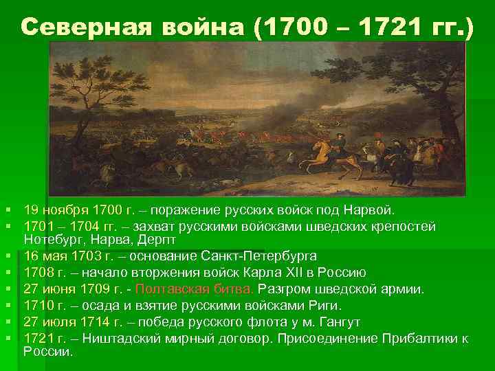 Северная война (1700 – 1721 гг. ) § § § § 19 ноября 1700
