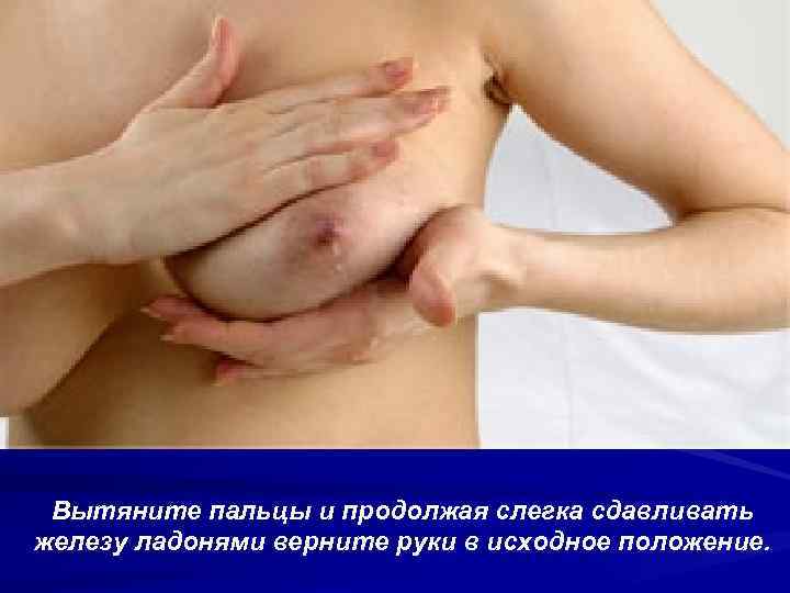 Вытяните пальцы и продолжая слегка сдавливать железу ладонями верните руки в исходное положение. 