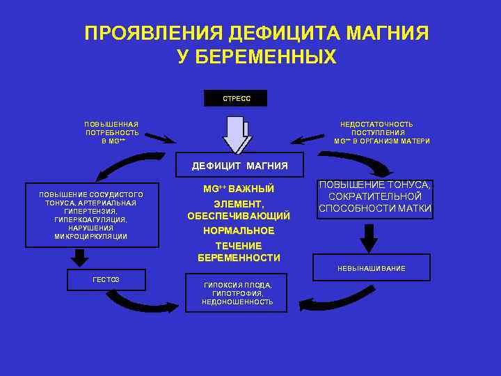 ПРОЯВЛЕНИЯ ДЕФИЦИТА МАГНИЯ У БЕРЕМЕННЫХ СТРЕСС ПОВЫШЕННАЯ ПОТРЕБНОСТЬ В MG++ НЕДОСТАТОЧНОСТЬ ПОСТУПЛЕНИЯ MG++ В