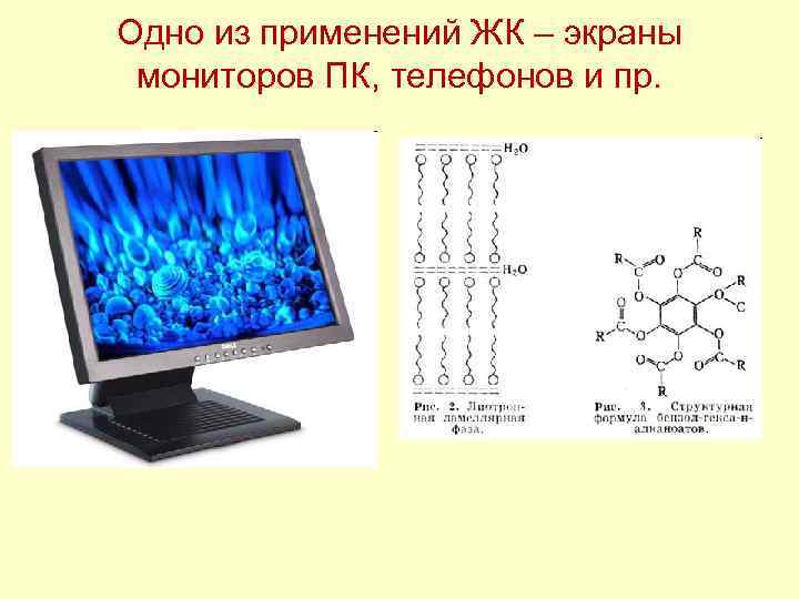Одно из применений ЖК – экраны мониторов ПК, телефонов и пр. 