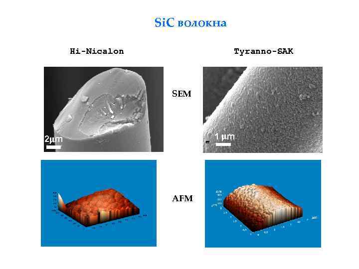 Si. C волокна Hi-Nicalon Tyranno-SAK SEM 1 m 2 m AFM 