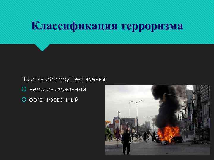 Классификация терроризма По способу осуществления: неорганизованный 