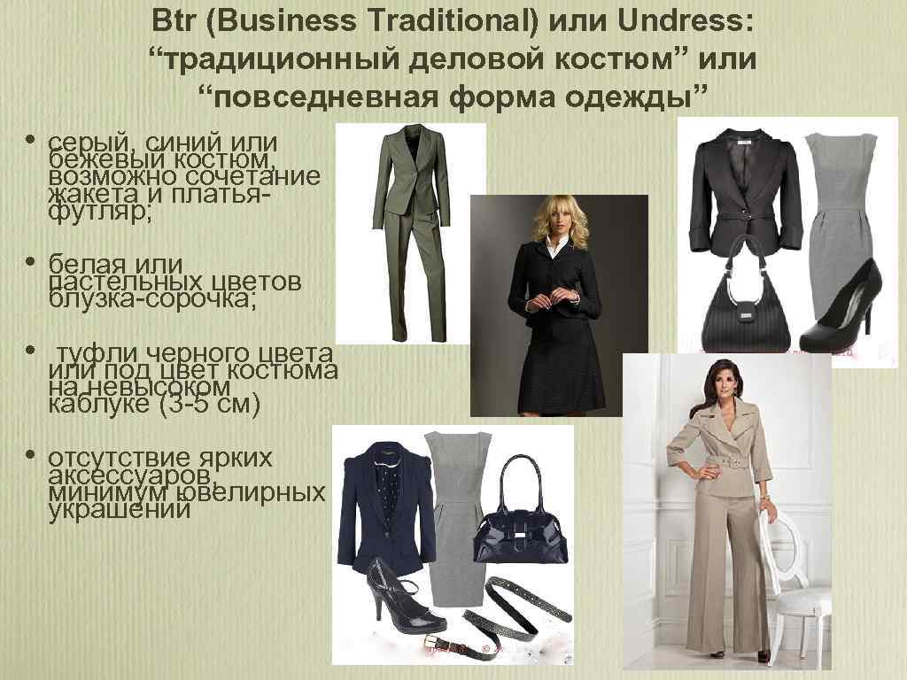 Btr (Business Traditional) или Undress: “традиционный деловой костюм” или “повседневная форма одежды” • серый,