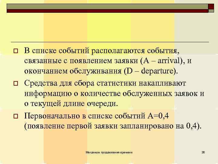 o o o В списке событий располагаются события, связанные с появлением заявки (A –