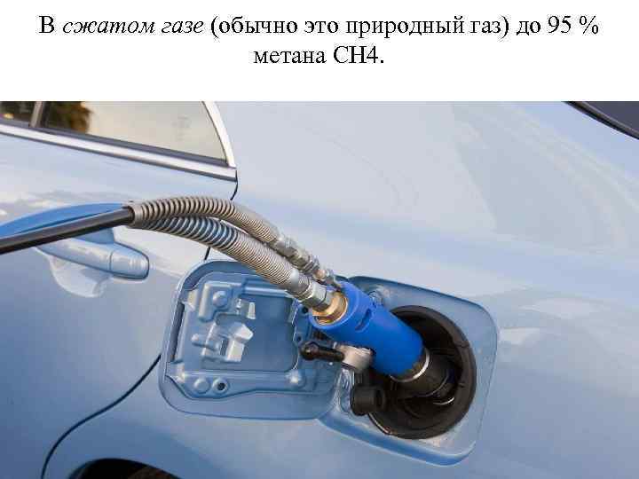 В сжатом газе (обычно это природный газ) до 95 % метана СН 4. 