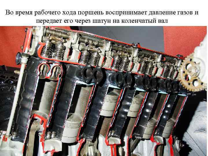 Во время рабочего хода поршень воспринимает давление газов и передает его через шатун на