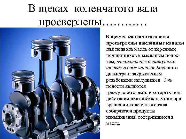 В щеках коленчатого вала просверлены………… В щеках коленчатого вала просверлены наклонные каналы для подвода