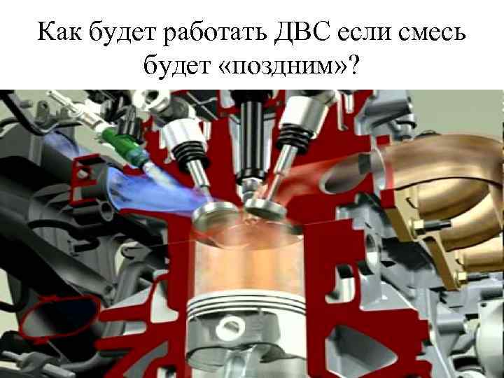 Как будет работать ДВС если смесь будет «поздним» ? 