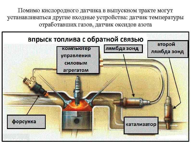 Помимо кислородного датчика в выпускном тракте могут устанавливаться другие входные устройства: датчик температуры отработавших