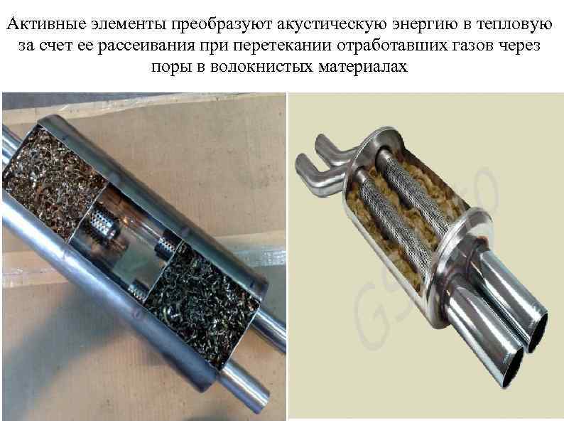 Активные элементы преобразуют акустическую энергию в тепловую за счет ее рассеивания при перетекании отработавших