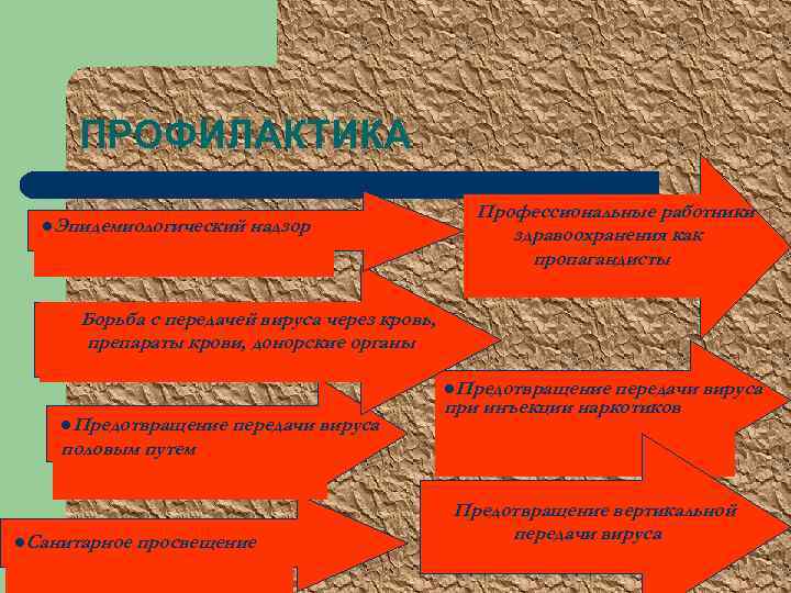 ПРОФИЛАКТИКА l. Эпидемиологический надзор Профессиональные работники здравоохранения как пропагандисты Борьба с передачей вируса через