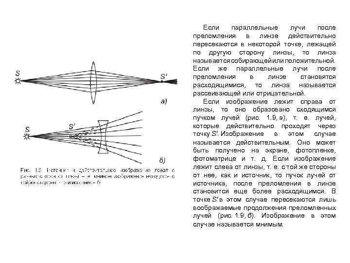 Если параллельные лучи после преломления в линзе действительно пересекаются в некоторой точке, лежащей по