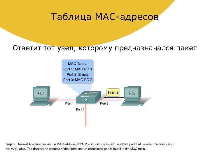 Таблица MAC-адресов Ответит тот узел, которому предназначался пакет 