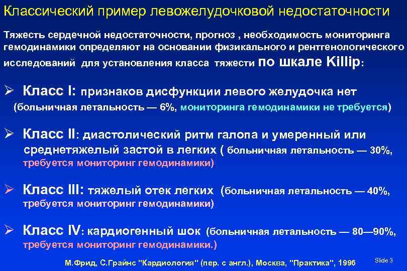 Классический пример левожелудочковой недостаточности Тяжесть сердечной недостаточности, прогноз , необходимость мониторинга гемодинамики определяют на