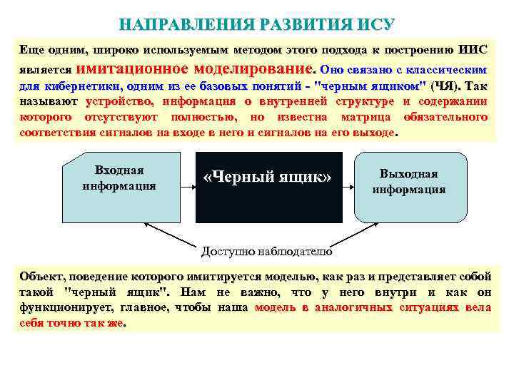 НАПРАВЛЕНИЯ РАЗВИТИЯ ИСУ Еще одним, широко используемым методом этого подхода к построению ИИС является