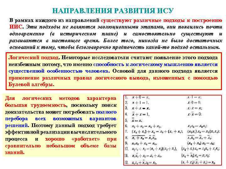 НАПРАВЛЕНИЯ РАЗВИТИЯ ИСУ В рамках каждого из направлений существуют различные подходы к построению ИИС.