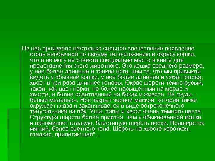 На нас произвело настолько сильное впечатление появление столь необычной по своему телосложению и окрасу