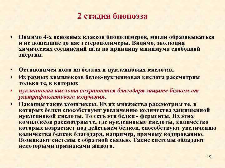 2 стадия биопоэза • Помимо 4 -х основных классов биополимеров, могли образовываться и не