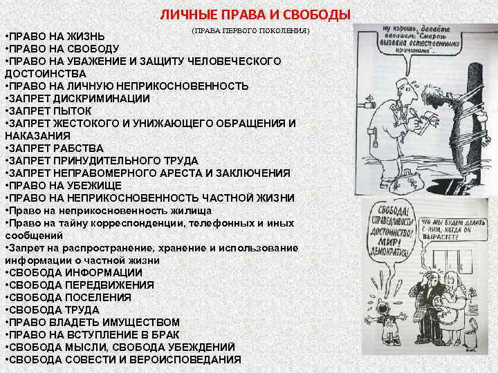ЛИЧНЫЕ ПРАВА И СВОБОДЫ (ПРАВА ПЕРВОГО ПОКОЛЕНИЯ) • ПРАВО НА ЖИЗНЬ • ПРАВО НА