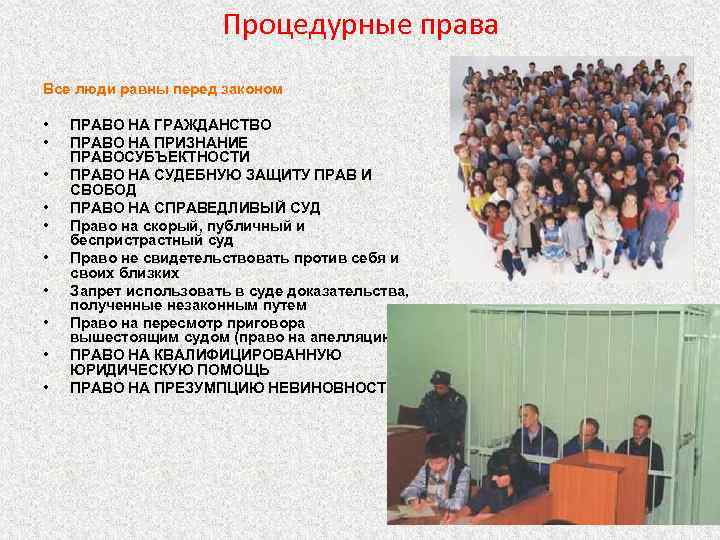 Процедурные права Все люди равны перед законом • ПРАВО НА ГРАЖДАНСТВО • ПРАВО НА
