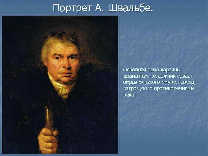 Портрет А. Швальбе. Основная тема картины – драматизм. Художник создал образ близкого ему человека,