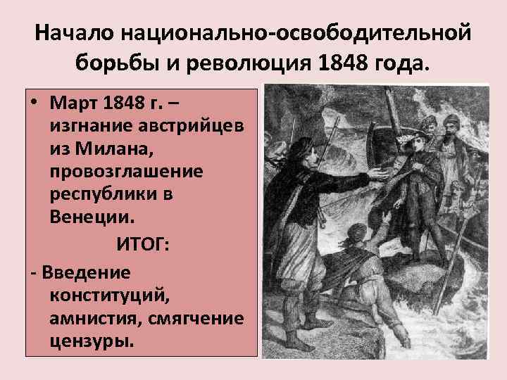 Начало национально-освободительной борьбы и революция 1848 года. • Март 1848 г. – изгнание австрийцев