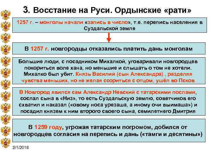 3. Восстание на Руси. Ордынские «рати» 1257 г. – монголы начали «запись в число»