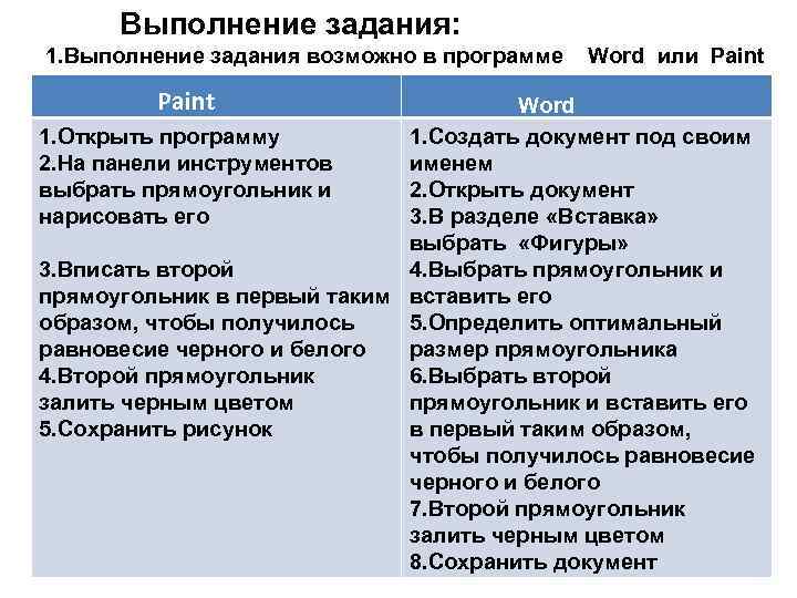 Выполнение задания: 1. Выполнение задания возможно в программе Paint Word или Paint Word 1.