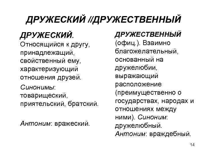 ДРУЖЕСКИЙ //ДРУЖЕСТВЕННЫЙ ДРУЖЕСКИЙ. Относящийся к другу, принадлежащий, свойственный ему, характеризующий отношения друзей. Синонимы: товарищеский,