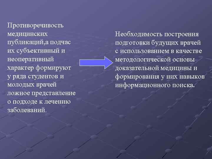 Противоречивость медицинских публикаций, а подчас их субъективный и неоперативный характер формируют у ряда студентов