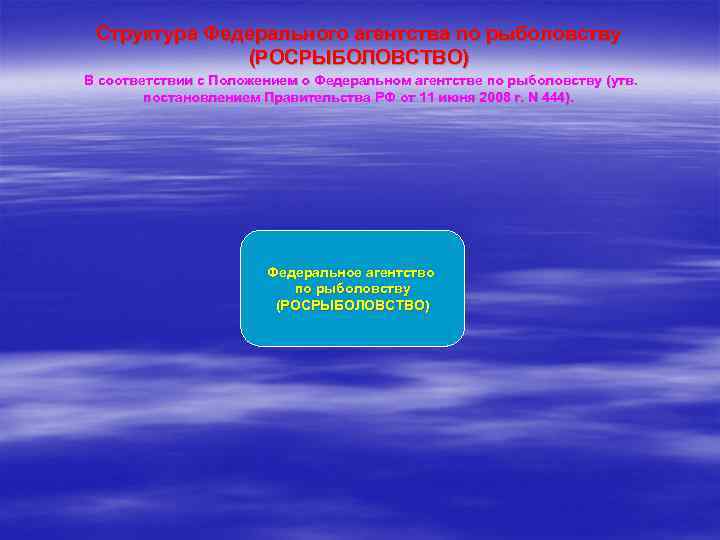 Структура Федерального агентства по рыболовству (РОСРЫБОЛОВСТВО) В соответствии с Положением о Федеральном агентстве по