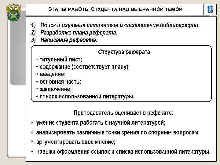 ЭТАПЫ РАБОТЫ СТУДЕНТА НАД ВЫБРАННОЙ ТЕМОЙ 