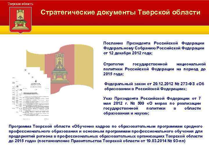 Стратегические документы Тверской области Послание Президента Российской Федерации Федеральному Собранию Российской Федерации от 12