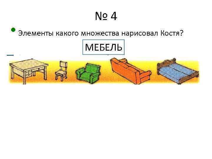 № 4 • Элементы какого множества нарисовал Костя? МЕБЕЛЬ 