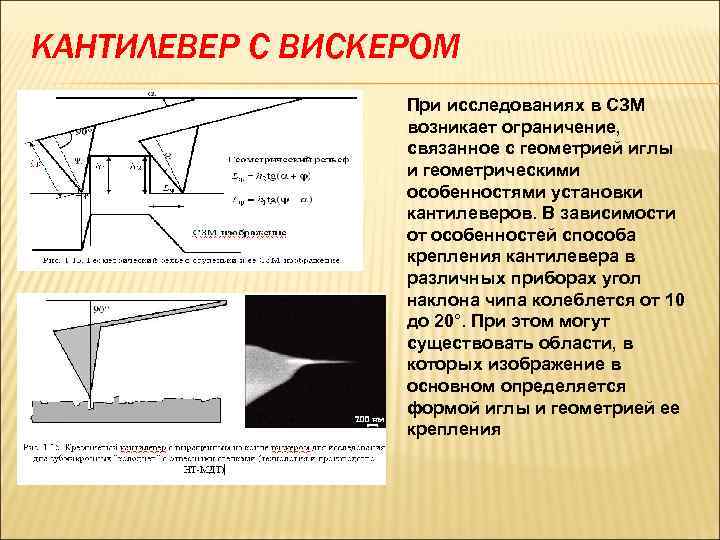 КАНТИЛЕВЕР С ВИСКЕРОМ При исследованиях в СЗМ возникает ограничение, связанное с геометрией иглы и