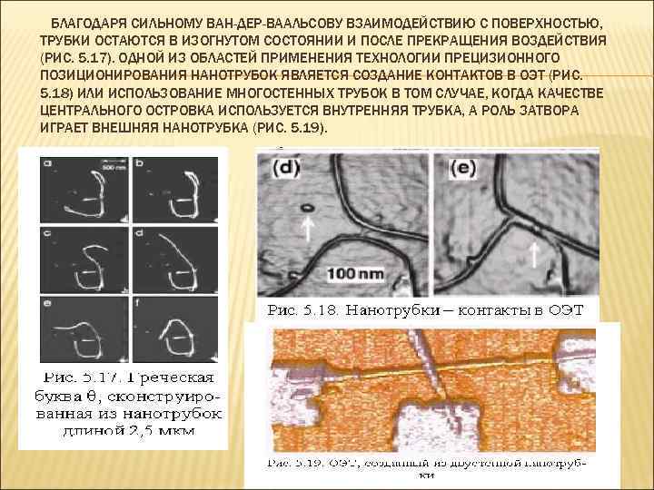 БЛАГОДАРЯ СИЛЬНОМУ ВАН-ДЕР-ВААЛЬСОВУ ВЗАИМОДЕЙСТВИЮ С ПОВЕРХНОСТЬЮ, ТРУБКИ ОСТАЮТСЯ В ИЗОГНУТОМ СОСТОЯНИИ И ПОСЛЕ ПРЕКРАЩЕНИЯ