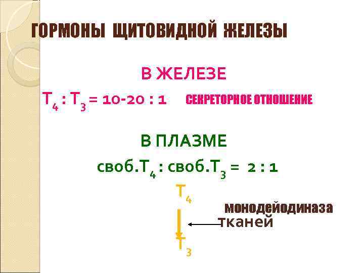 ГОРМОНЫ ЩИТОВИДНОЙ ЖЕЛЕЗЫ В ЖЕЛЕЗЕ Т 4 : Т 3 = 10 -20 :