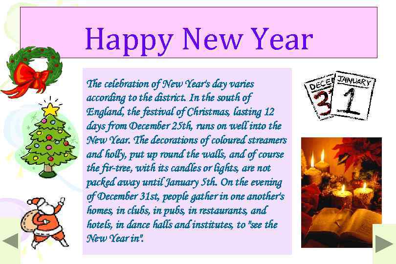 Happy New Year The celebration of New Year's day varies according to the district.