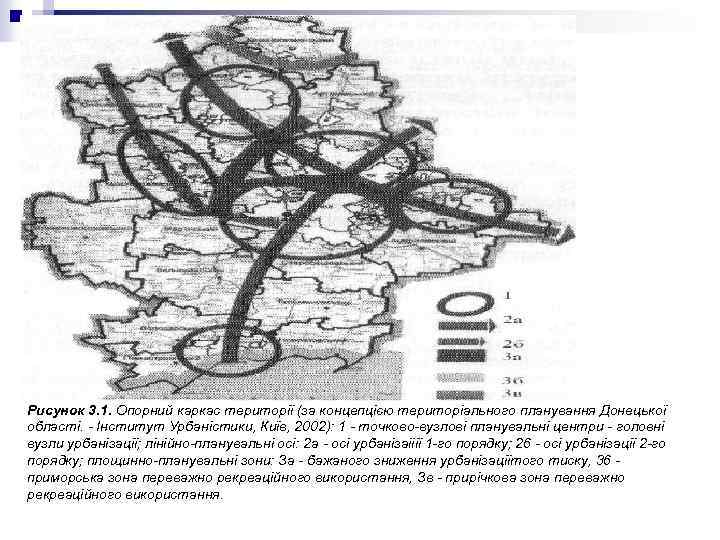 Рисунок 3. 1. Опорний каркас території (за концепцією територіального планування Донецької області. - Інститут