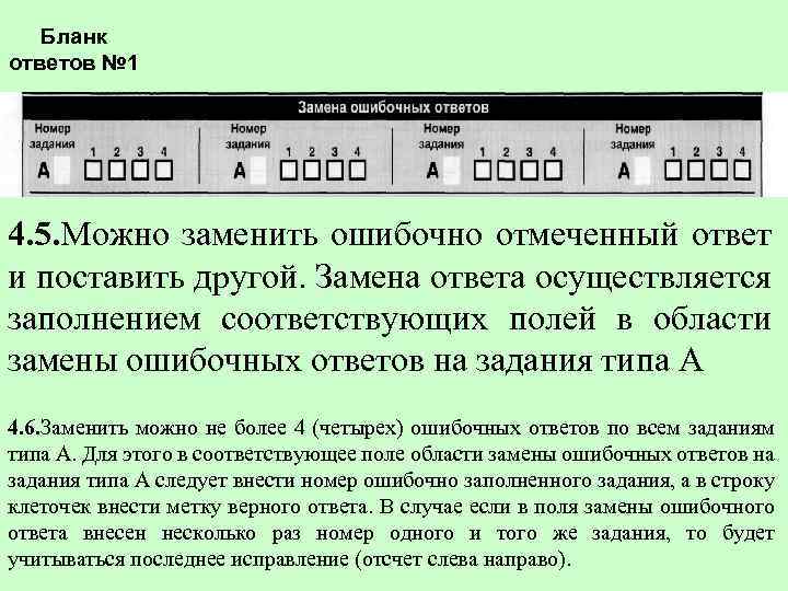  Бланк ответов № 1 4. 5. Можно заменить ошибочно отмеченный ответ и поставить