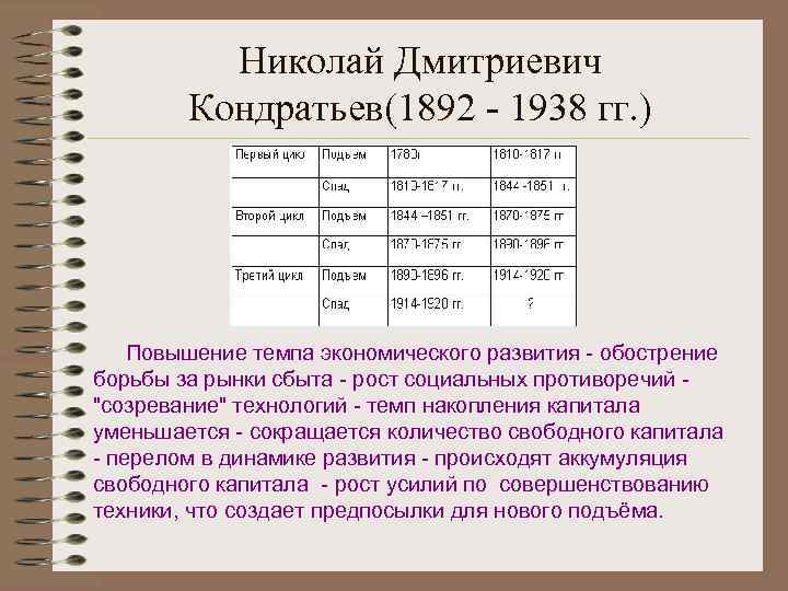 Николай Дмитриевич Кондратьев(1892 - 1938 гг. ) Повышение темпа экономического развития - обострение борьбы