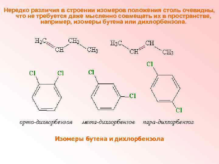 Нередко различия в строении изомеров положения столь очевидны, что не требуется даже мысленно совмещать
