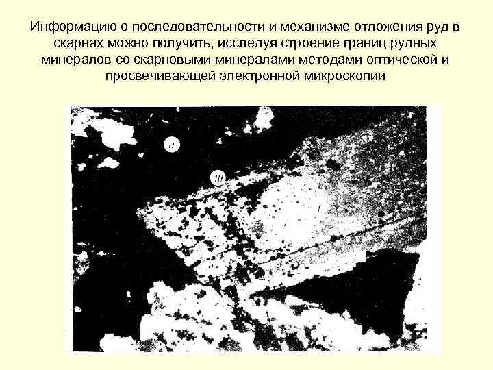 Информацию о последовательности и механизме отложения руд в скарнах можно получить, исследуя строение границ