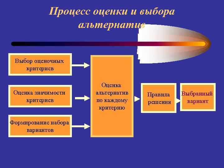 Процесс выбора. Процесс оценки и выбора альтернатив. Процесс оценки и выбора альтернатив. Оценочные критерии. Оценка процессов. Критерии для оценивания альтернатив.