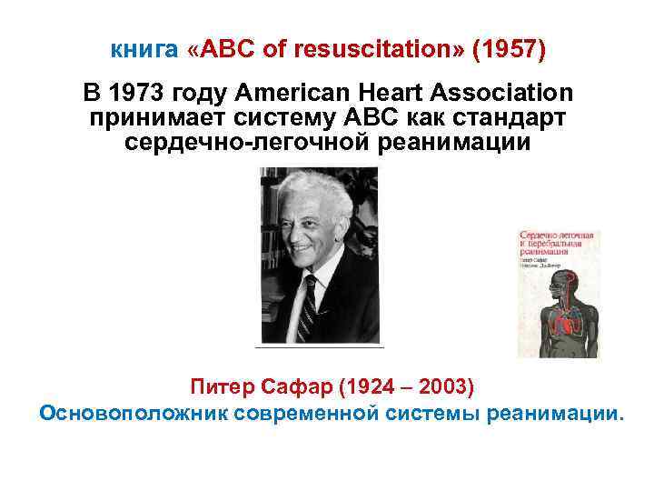 книга «ABC of resuscitation» (1957) В 1973 году American Heart Association принимает систему АВС
