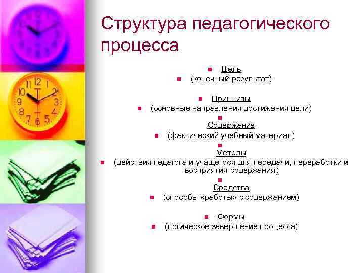 Структура педагогического процесса Цель (конечный результат) n n Принципы (основные направления достижения цели) n