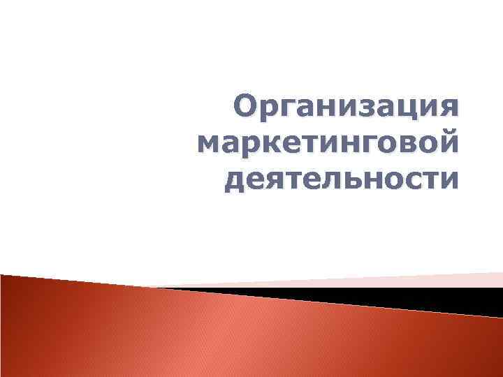 Организация маркетинговой деятельности 