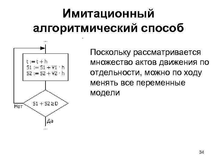 Имитационный алгоритмический способ Поскольку рассматривается множество актов движения по отдельности, можно по ходу менять