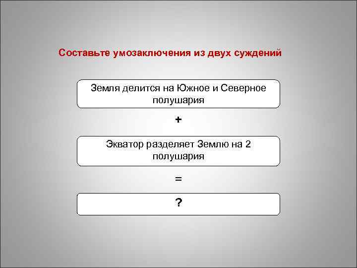 Составьте умозаключения из двух суждений Земля делится на Южное и Северное полушария + Экватор