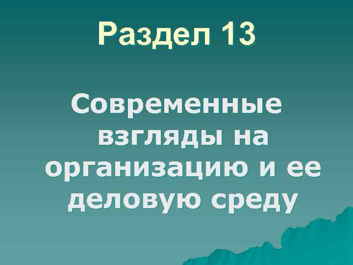 Раздел 13 Современные взгляды на организацию и ее деловую среду 